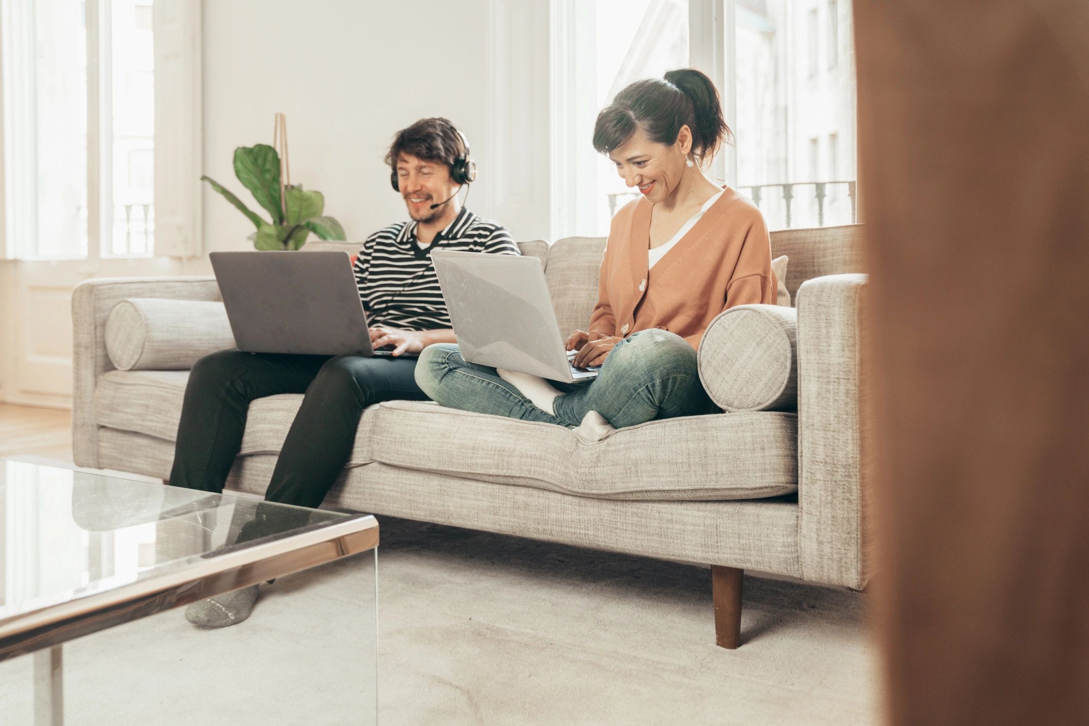 Couple participating in telehealth support from home